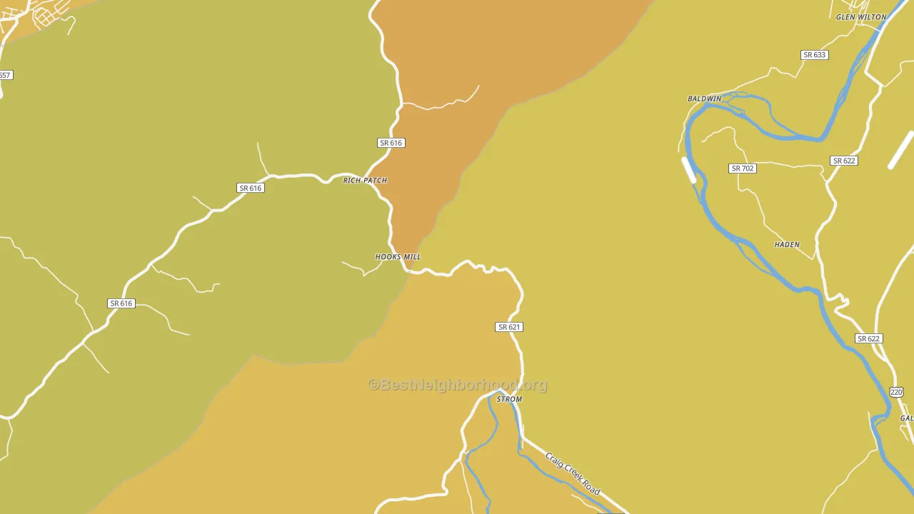 Map of the best neighborhoods in the Rich Patch area, with better matches in green and worse matches in red