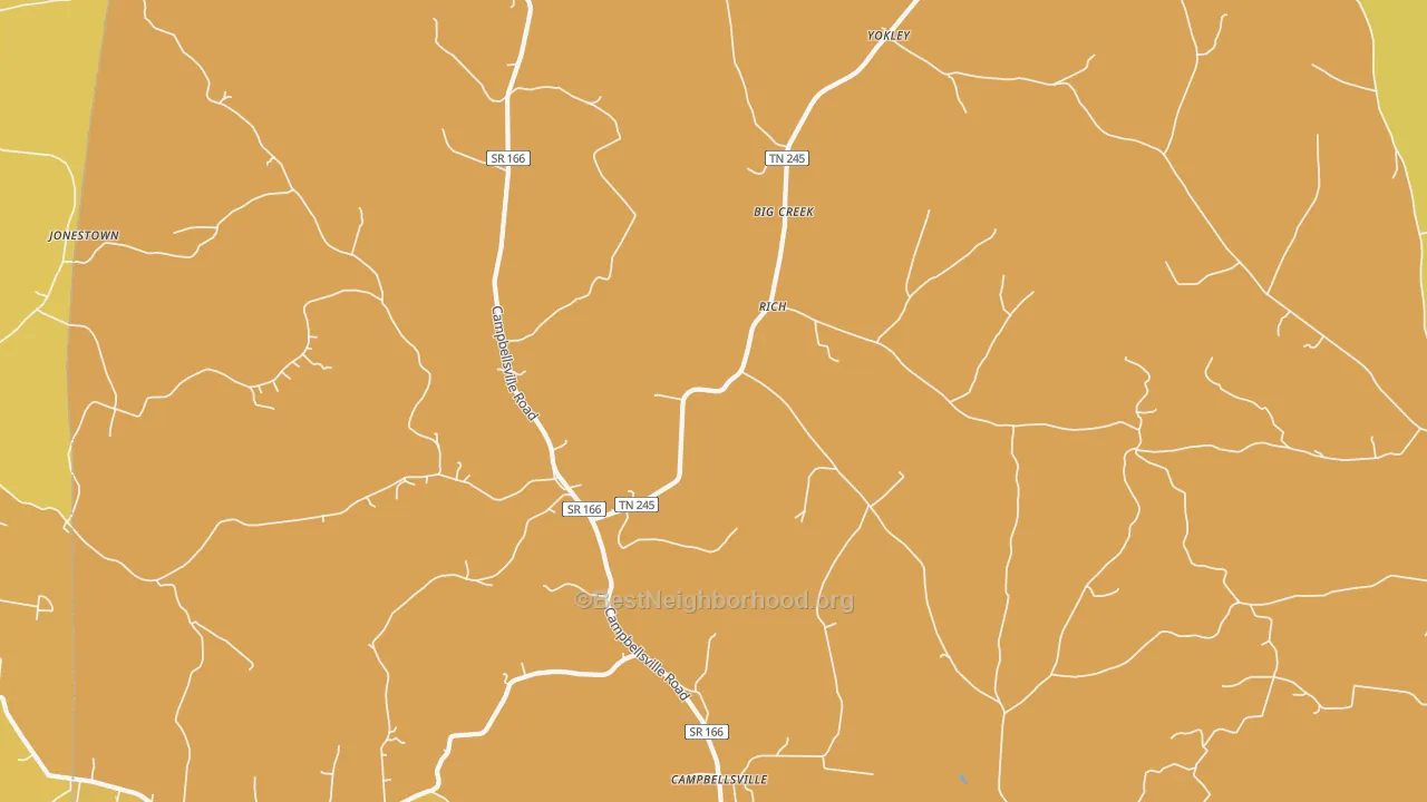 Map of the best neighborhoods in the Rich area, with better matches in green and worse matches in red