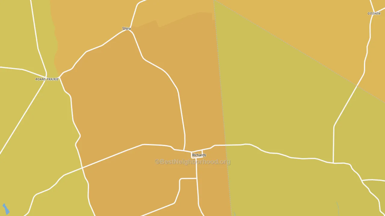 Map of the best neighborhoods in the Richards area, with better matches in green and worse matches in red