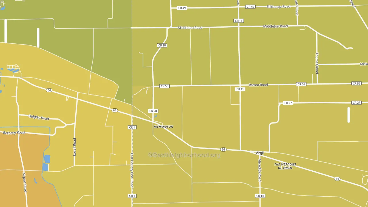 Map of the best neighborhoods in the Richardson area, with better matches in green and worse matches in red