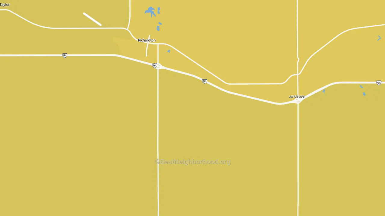 Map of the best neighborhoods in the Richardton area, with better matches in green and worse matches in red