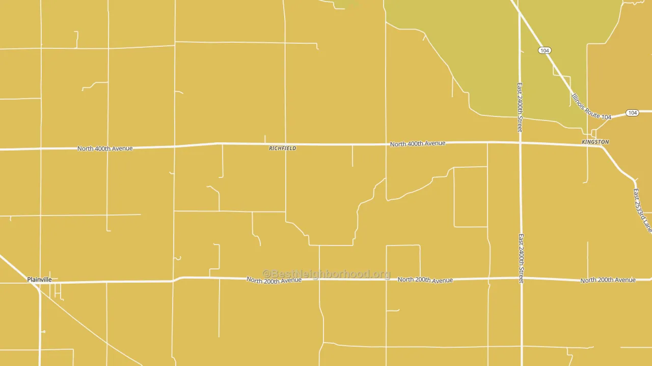 Map of the best neighborhoods in the Richfield area, with better matches in green and worse matches in red