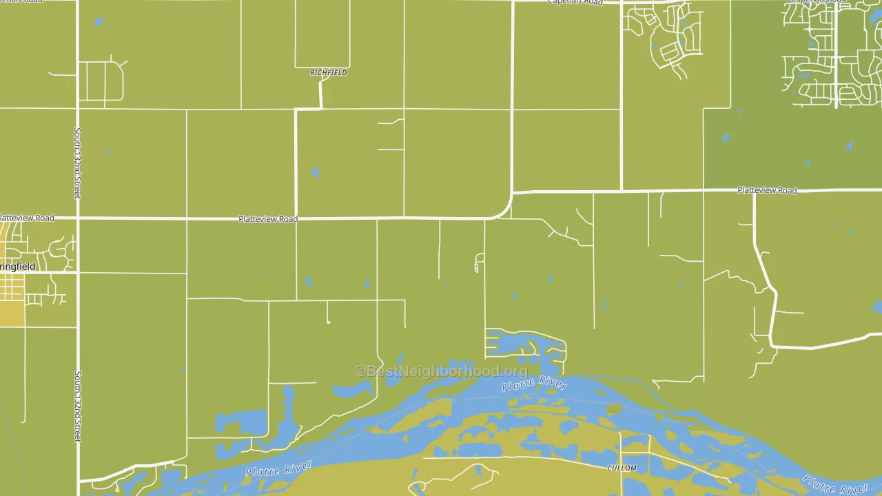 Map of the best neighborhoods in the Richfield area, with better matches in green and worse matches in red
