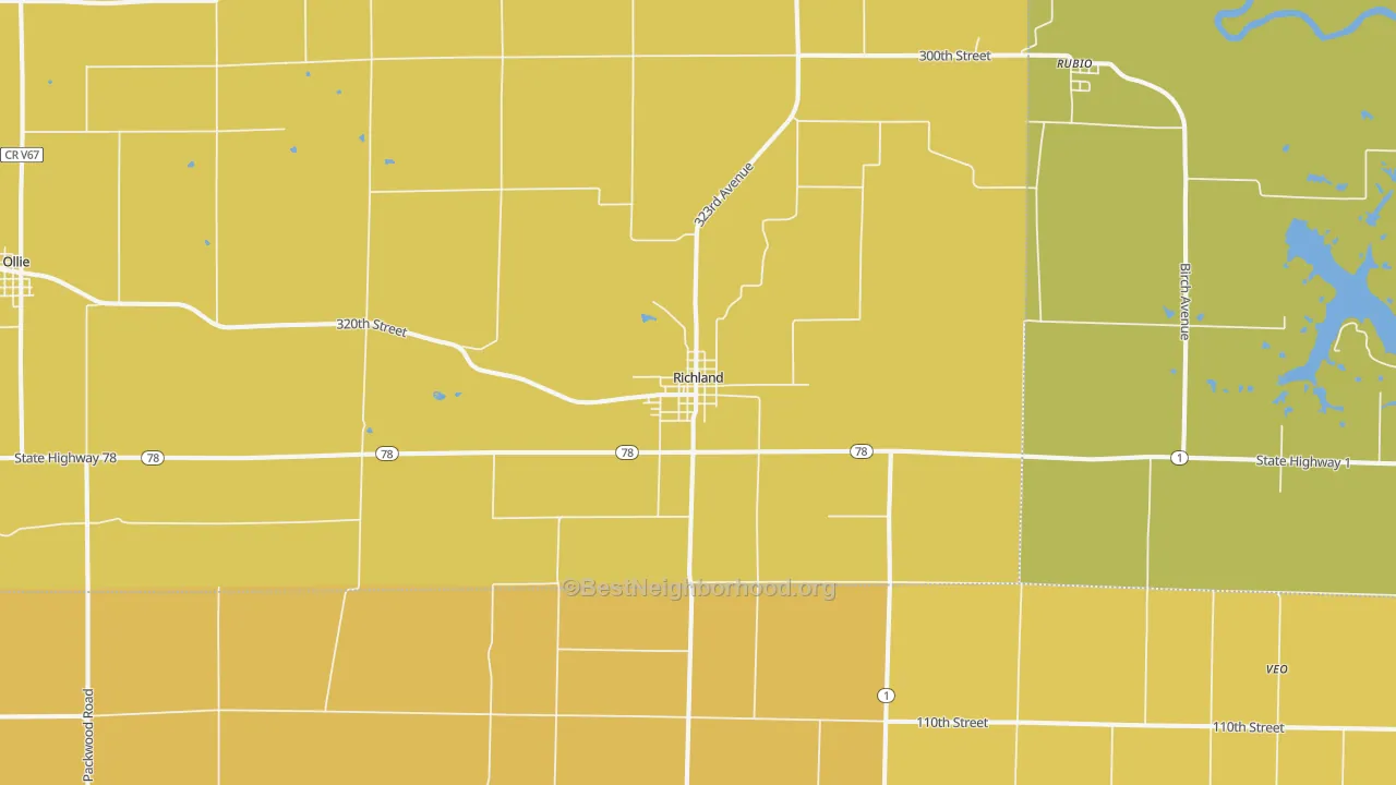 Map of the best neighborhoods in the Richland area, with better matches in green and worse matches in red