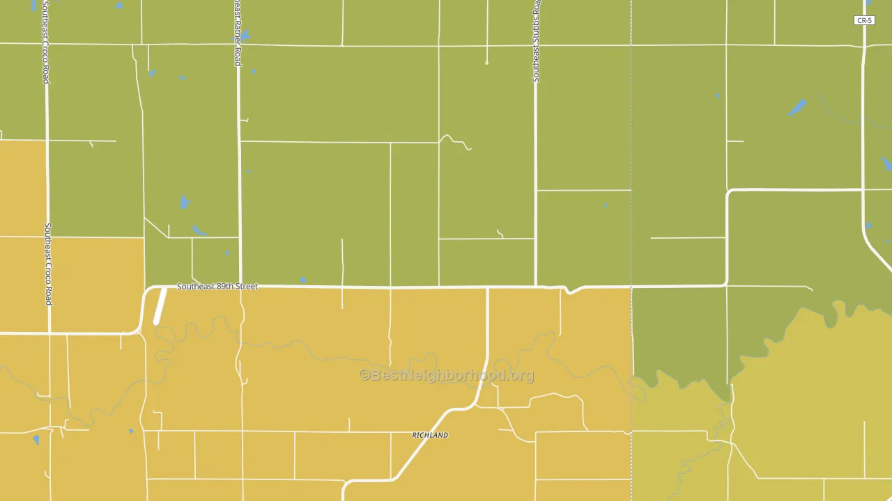 Map of the best neighborhoods in the Richland area, with better matches in green and worse matches in red