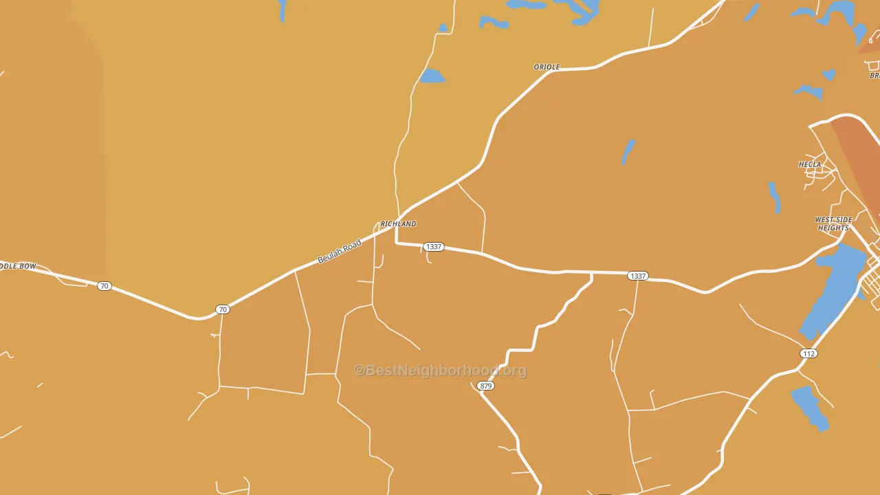 Map of the best neighborhoods in the Richland area, with better matches in green and worse matches in red