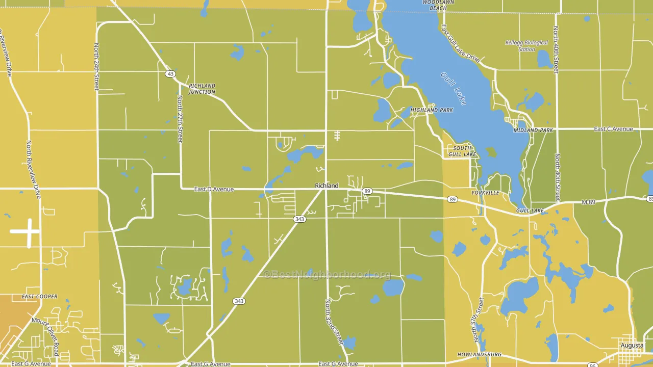 Map of the best neighborhoods in the Richland area, with better matches in green and worse matches in red