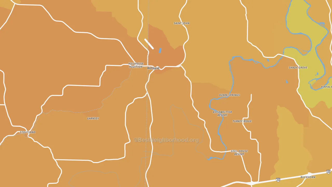 Map of the best neighborhoods in the Richland area, with better matches in green and worse matches in red