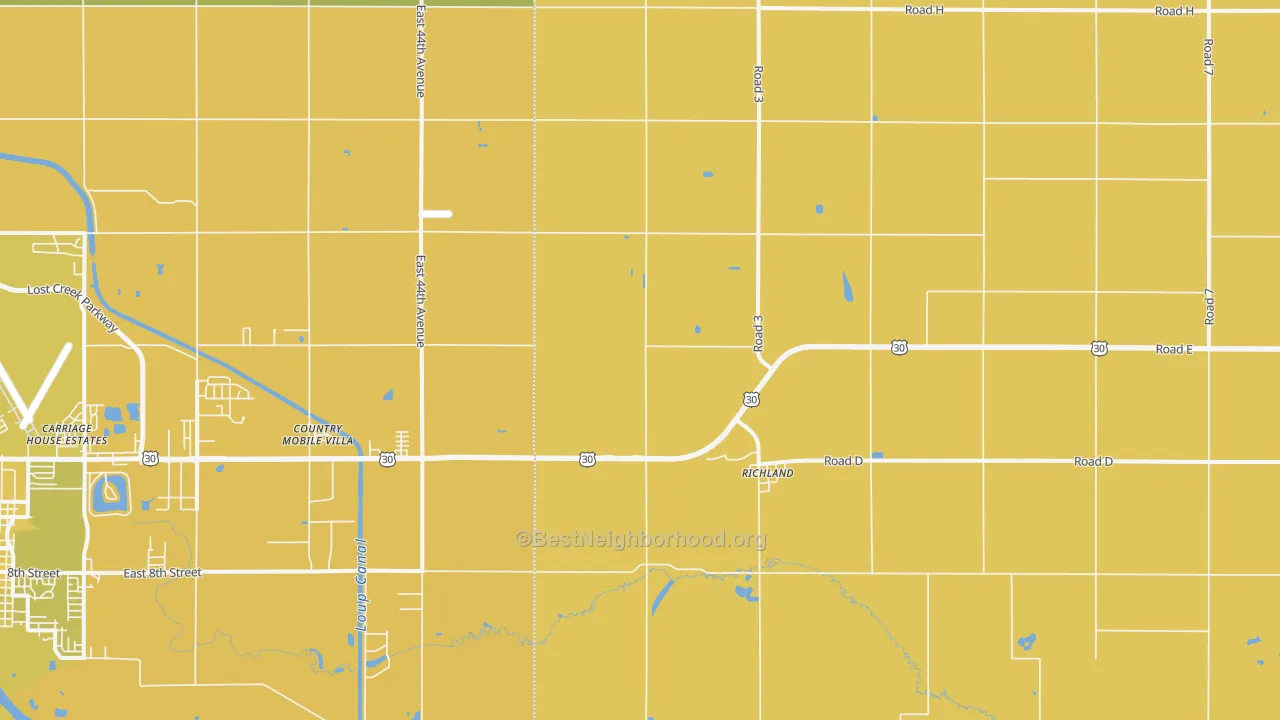Map of the best neighborhoods in the Richland area, with better matches in green and worse matches in red