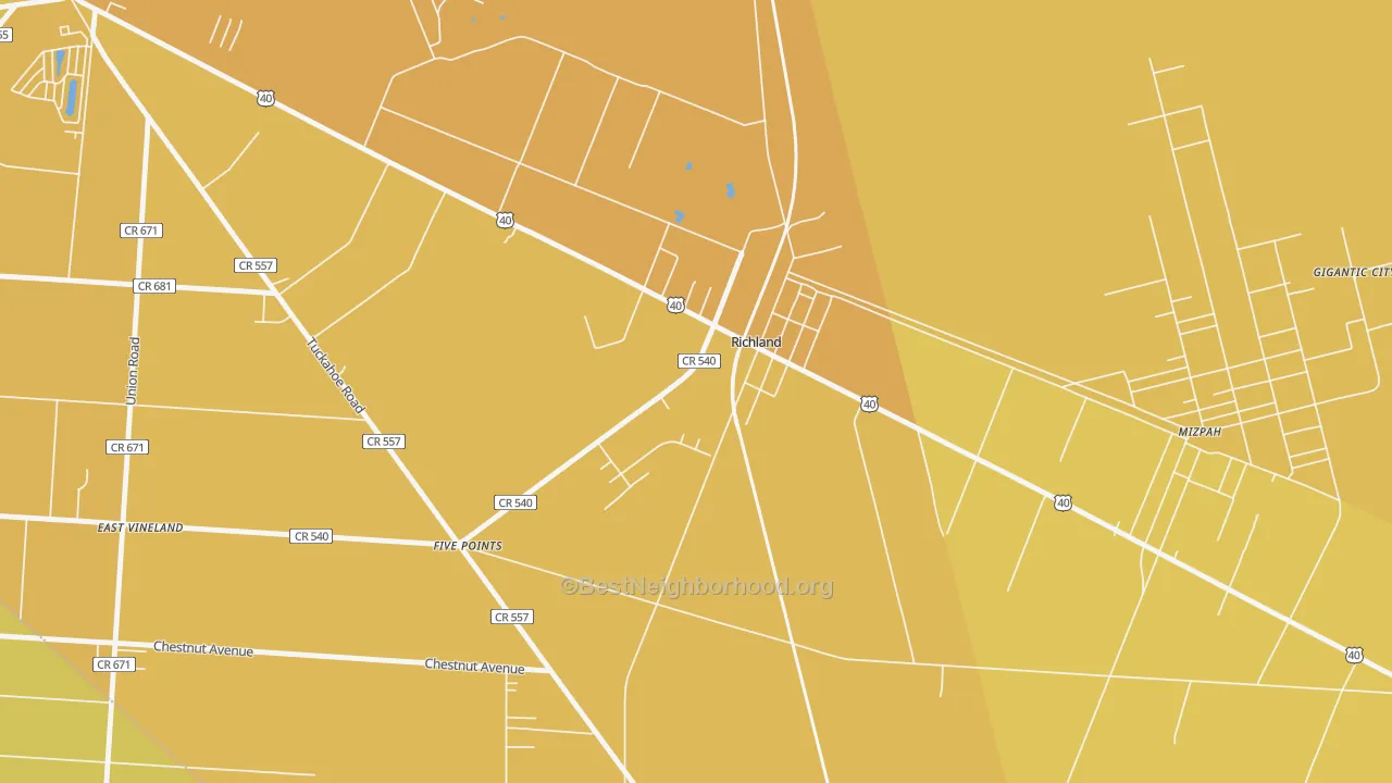 Map of the best neighborhoods in the Richland area, with better matches in green and worse matches in red