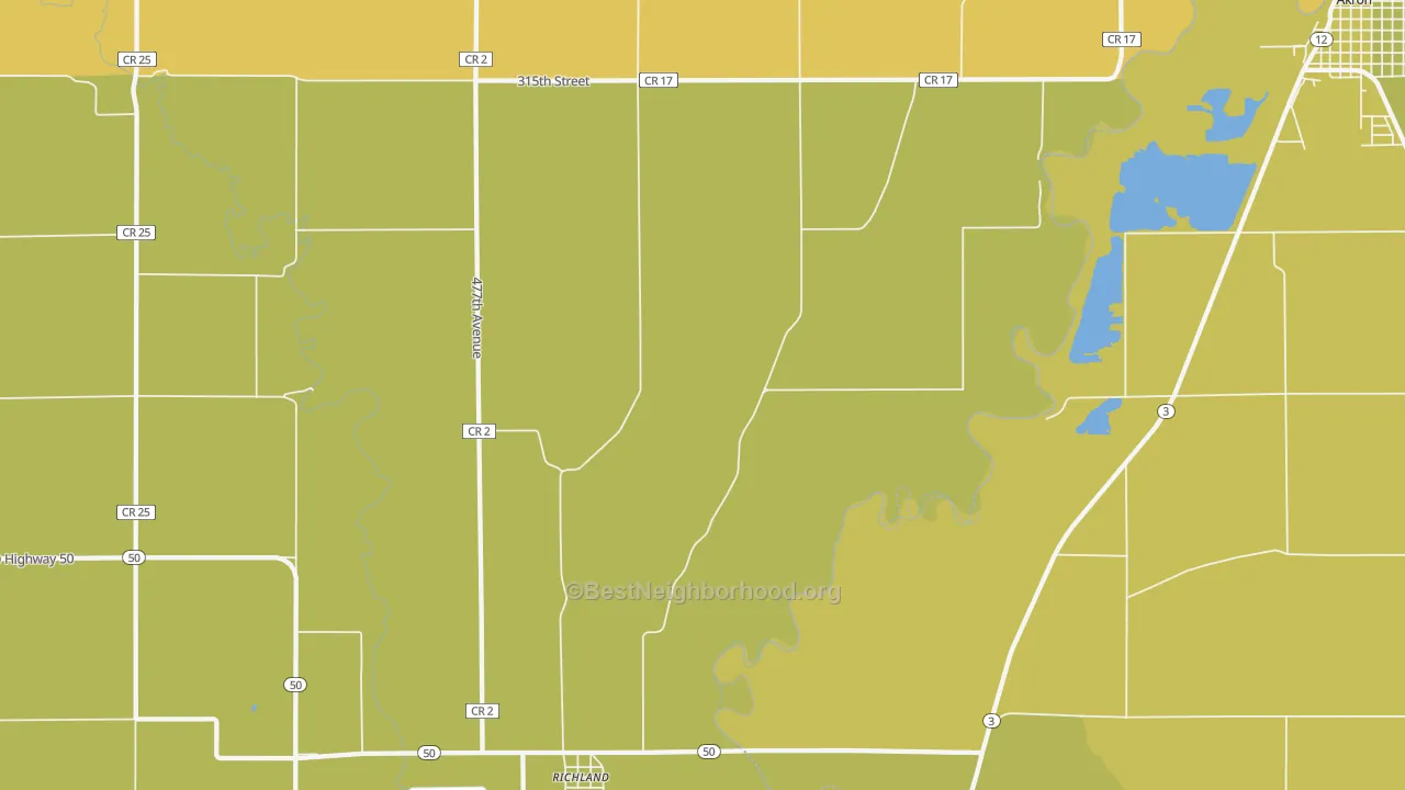 Map of the best neighborhoods in the Richland area, with better matches in green and worse matches in red