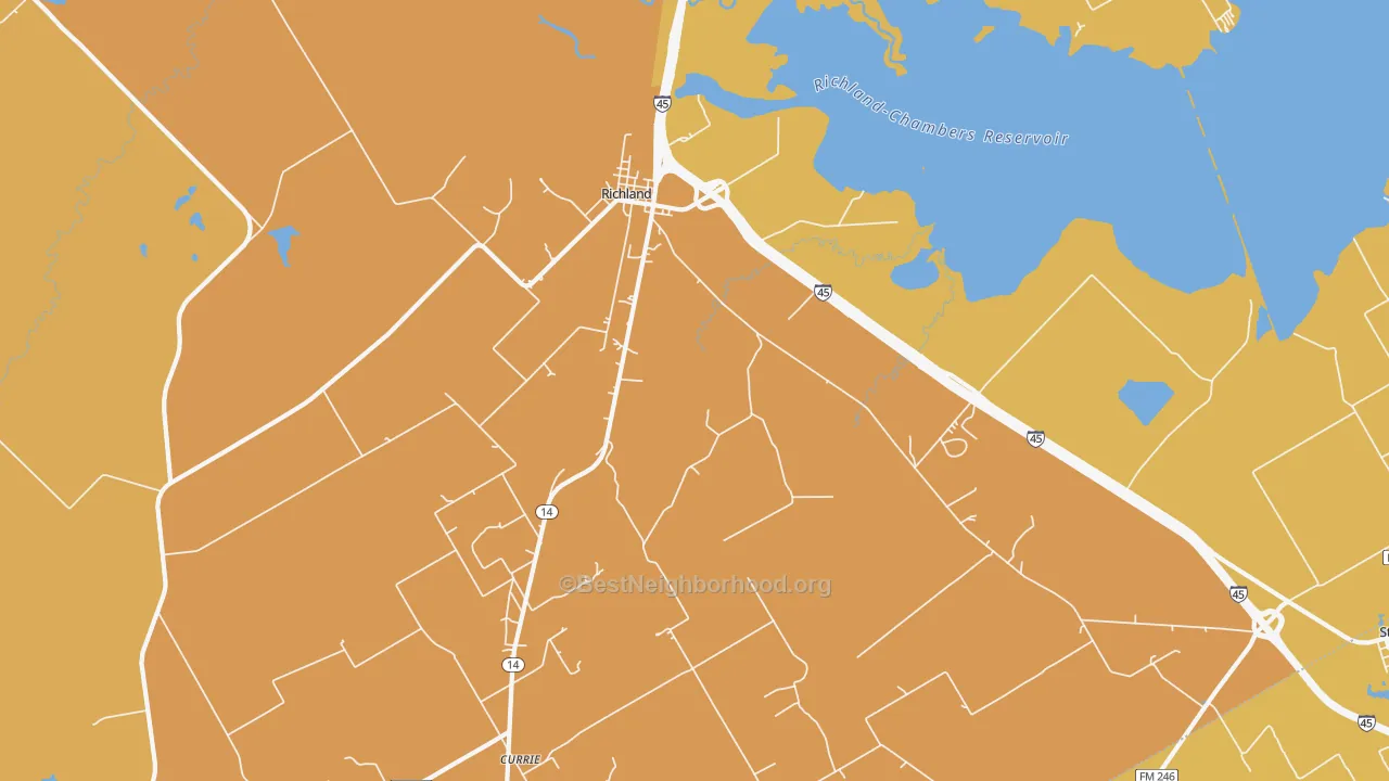 Map of the best neighborhoods in the Richland area, with better matches in green and worse matches in red