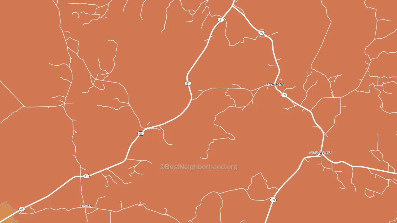 Map of the best neighborhoods in the Richmond area, with better matches in green and worse matches in red