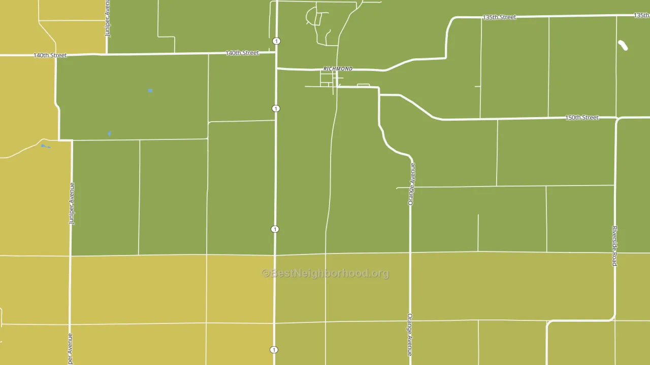 Map of the best neighborhoods in the Richmond area, with better matches in green and worse matches in red