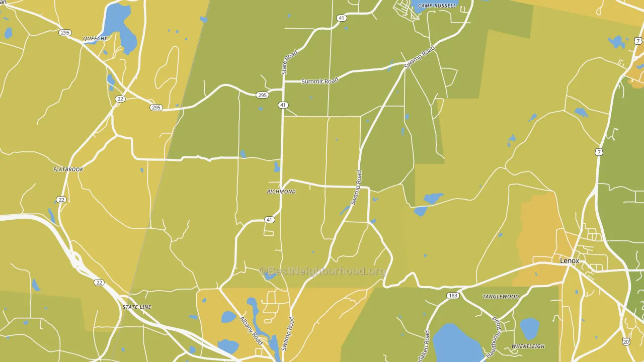 Map of the best neighborhoods in the Richmond area, with better matches in green and worse matches in red