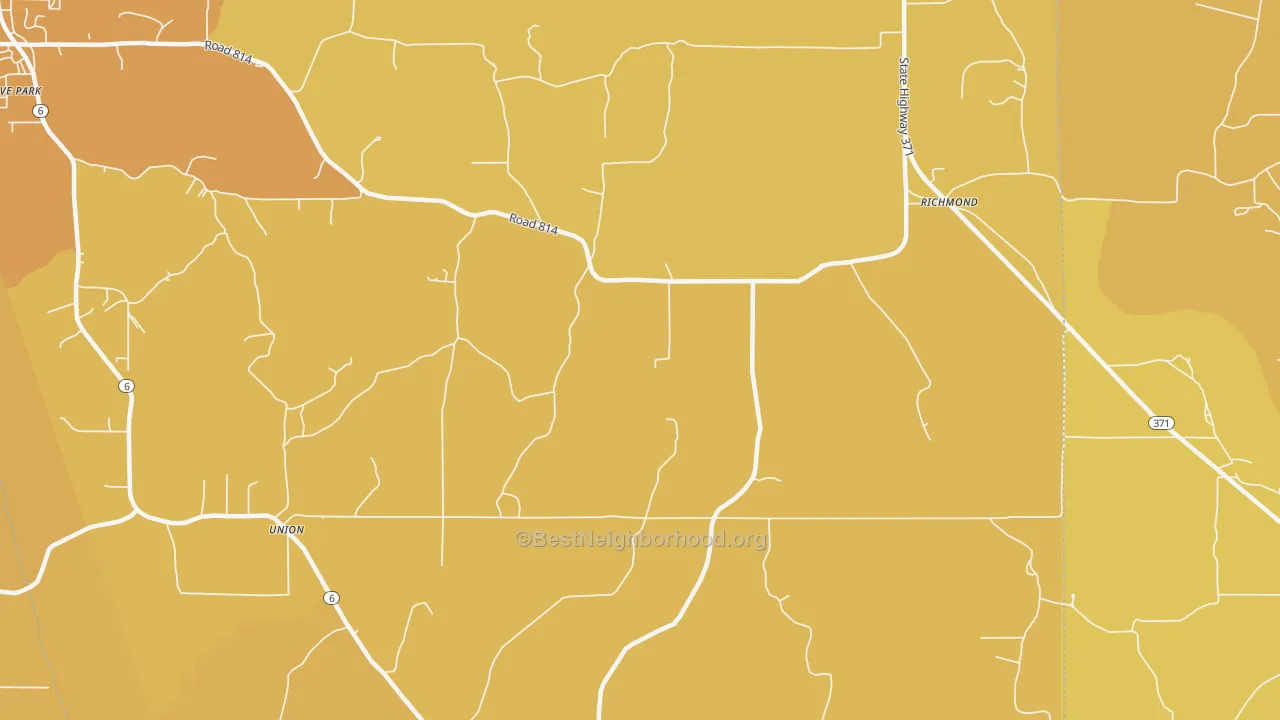 Map of the best neighborhoods in the Richmond area, with better matches in green and worse matches in red