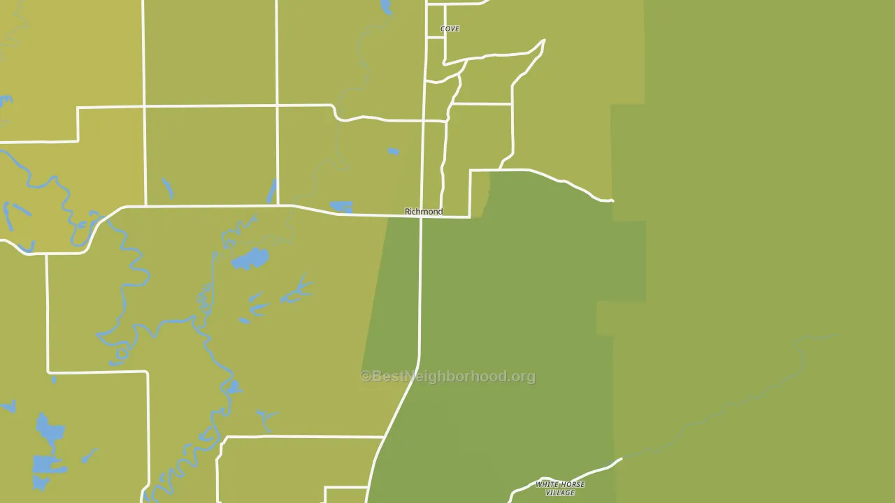 Map of the best neighborhoods in the Richmond area, with better matches in green and worse matches in red