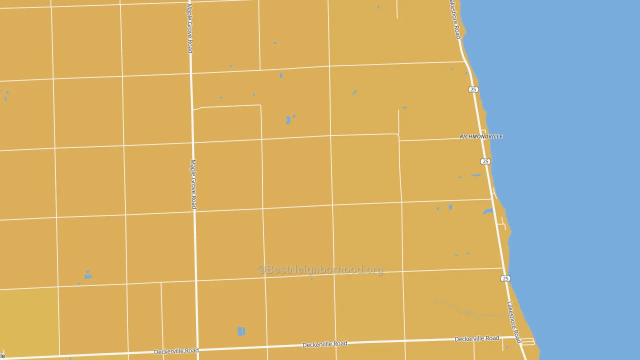 Map of the best neighborhoods in the Richmondville area, with better matches in green and worse matches in red