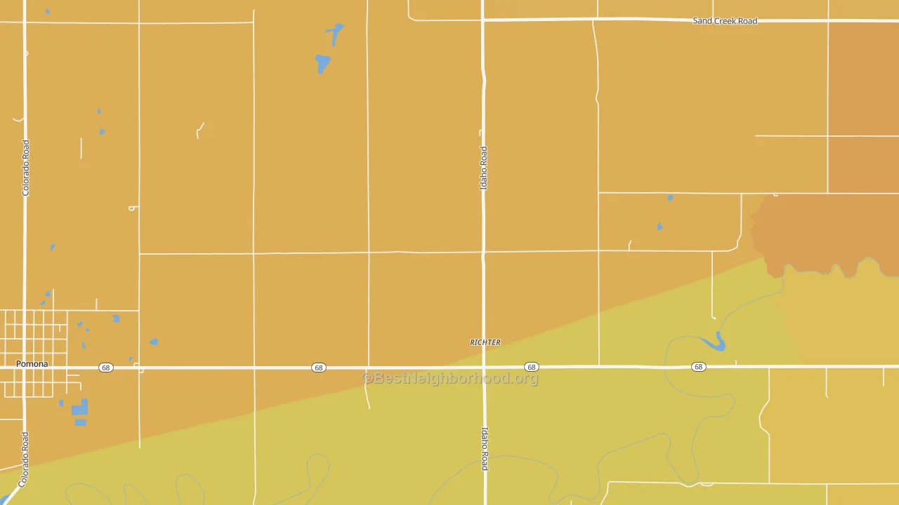 Map of the best neighborhoods in the Richter area, with better matches in green and worse matches in red
