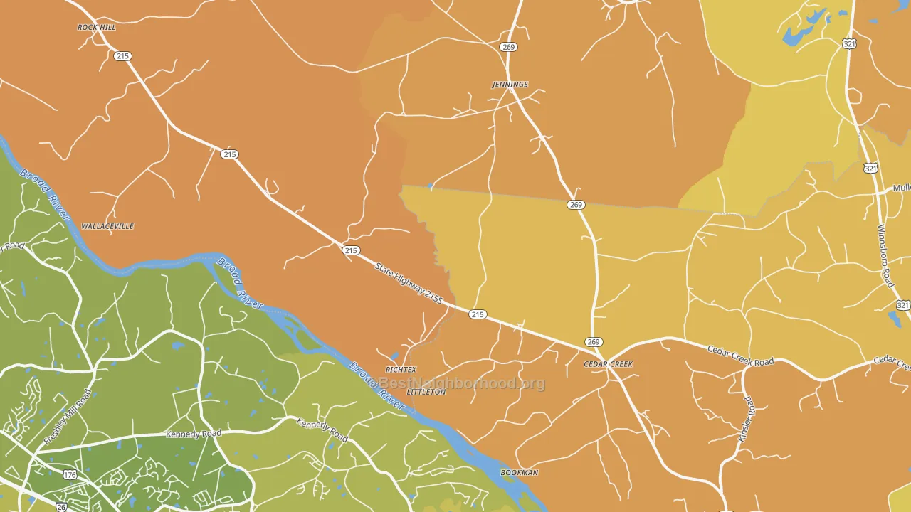Map of the best neighborhoods in the Richtex area, with better matches in green and worse matches in red