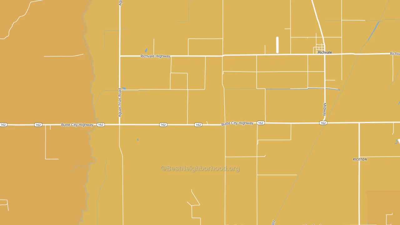 Map of the best neighborhoods in the Richvale area, with better matches in green and worse matches in red