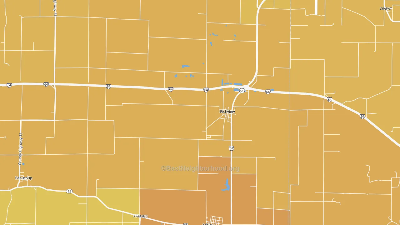 Map of the best neighborhoods in the Richview area, with better matches in green and worse matches in red