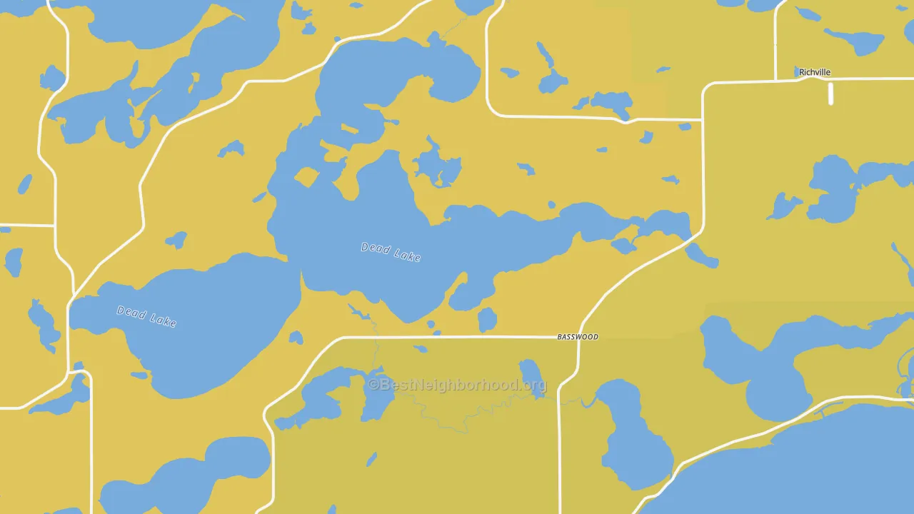 Map of the best neighborhoods in the Richville area, with better matches in green and worse matches in red