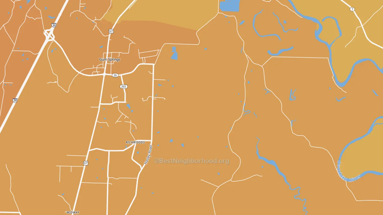 Map of the best neighborhoods in the Richwood area, with better matches in green and worse matches in red