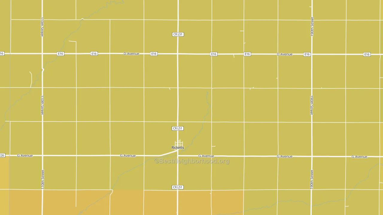 Map of the best neighborhoods in the Ricketts area, with better matches in green and worse matches in red