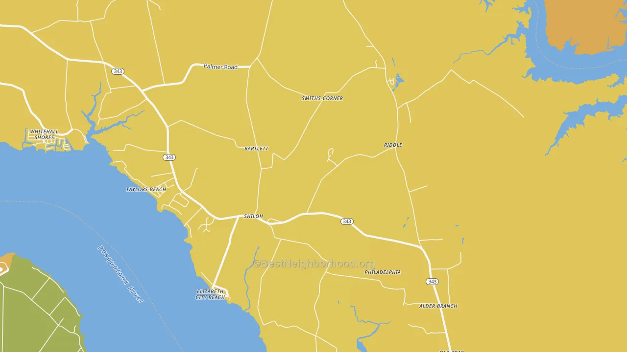 Map of the best neighborhoods in the Riddle area, with better matches in green and worse matches in red