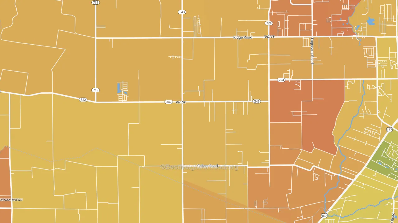 Map of the best neighborhoods in the Ridge area, with better matches in green and worse matches in red