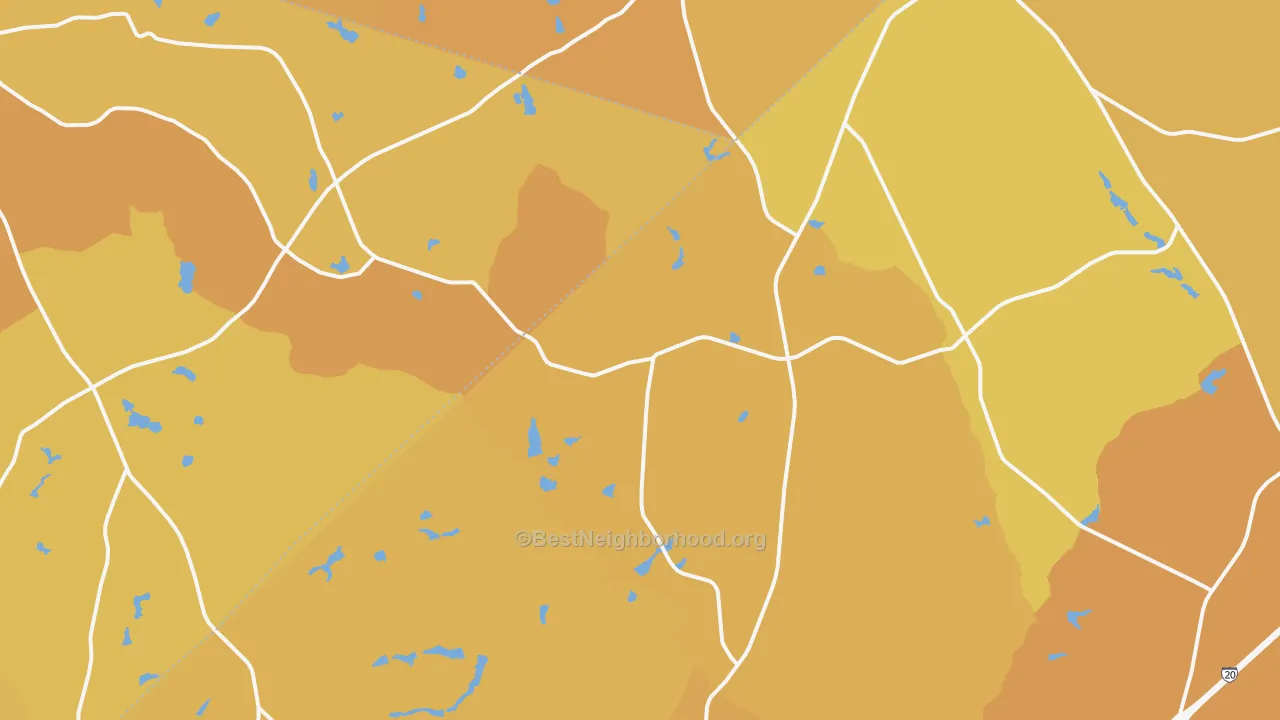 Map of the best neighborhoods in the Ridge Spring area, with better matches in green and worse matches in red