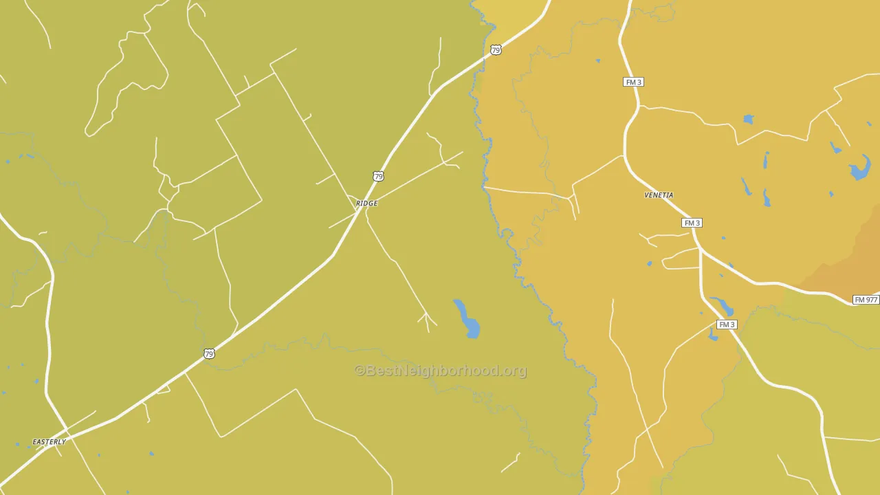 Map of the best neighborhoods in the Ridge area, with better matches in green and worse matches in red