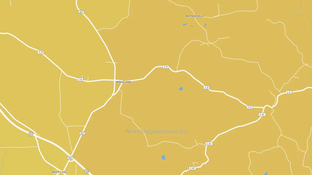 Map of the best neighborhoods in the Ridgeland area, with better matches in green and worse matches in red