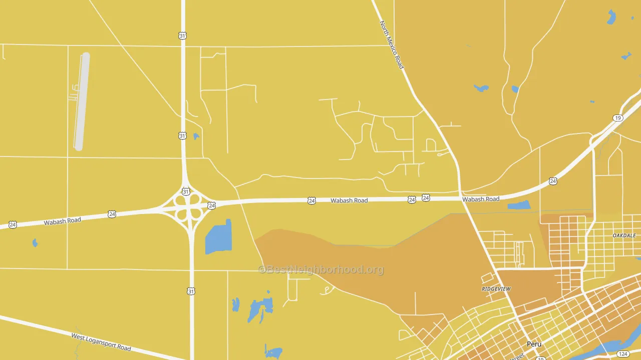 Map of the best neighborhoods in the Ridgeview area, with better matches in green and worse matches in red