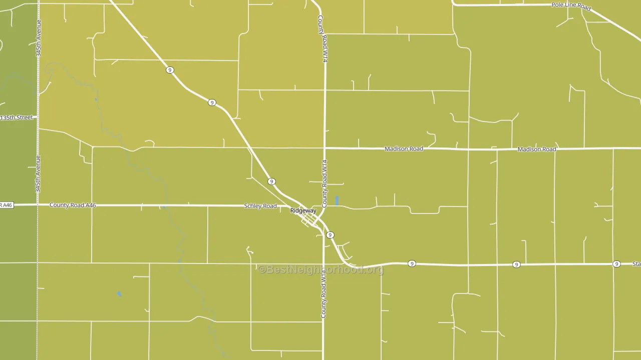 Map of the best neighborhoods in the Ridgeway area, with better matches in green and worse matches in red