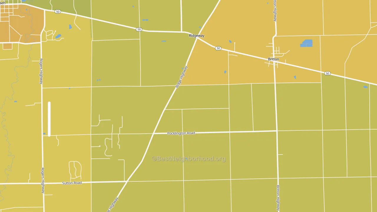Map of the best neighborhoods in the Ridgeway area, with better matches in green and worse matches in red