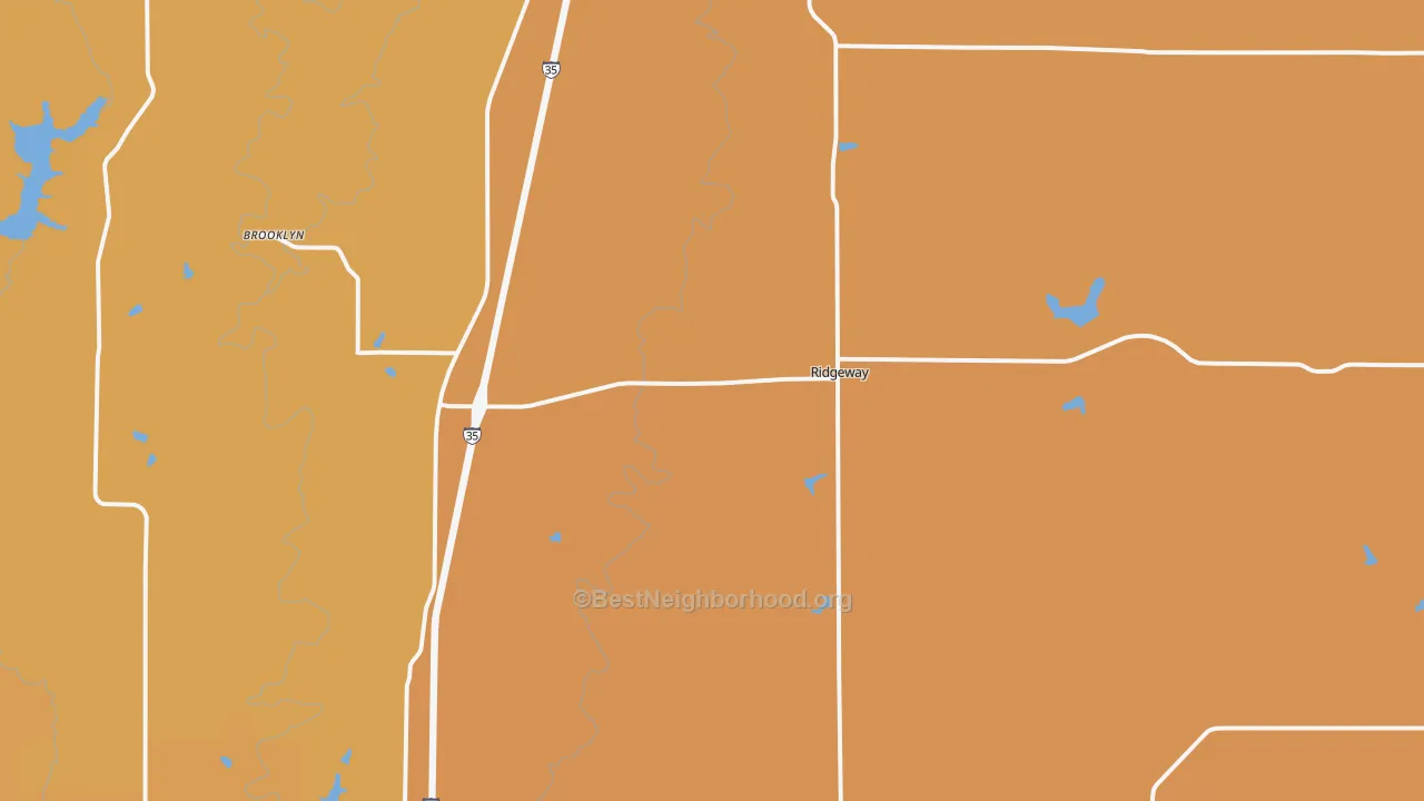 Map of the best neighborhoods in the Ridgeway area, with better matches in green and worse matches in red