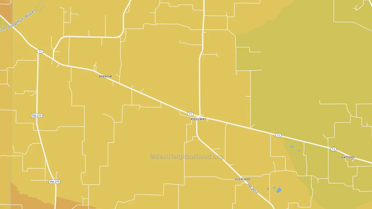 Map of the best neighborhoods in the Ridgeway area, with better matches in green and worse matches in red