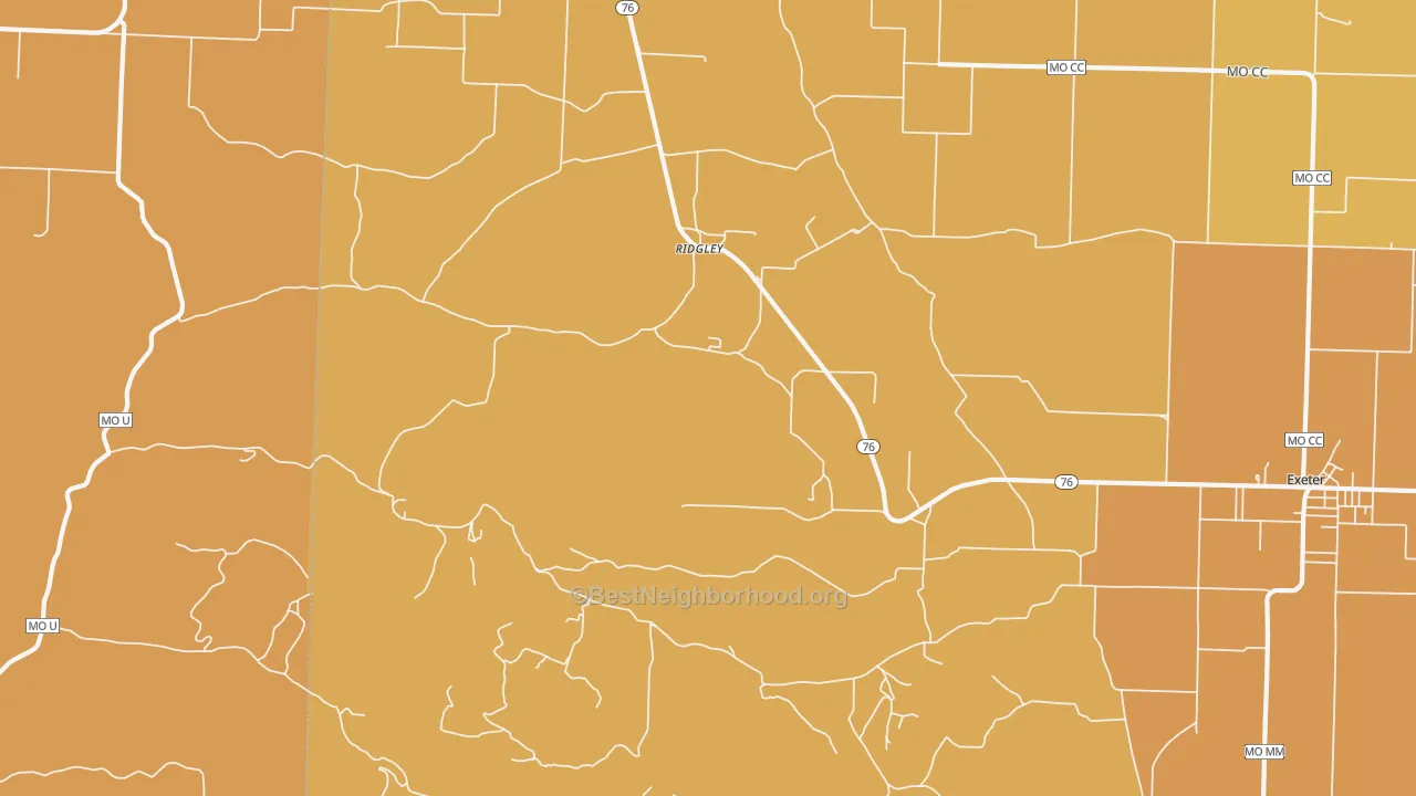 Map of the best neighborhoods in the Ridgley area, with better matches in green and worse matches in red