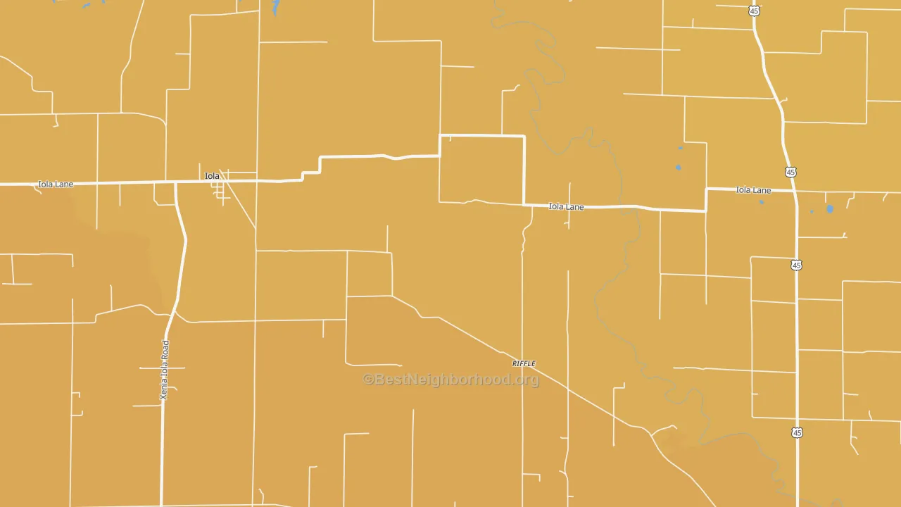 Map of the best neighborhoods in the Riffle area, with better matches in green and worse matches in red