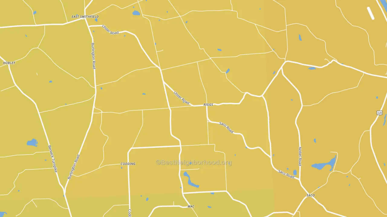Map of the best neighborhoods in the Riggs area, with better matches in green and worse matches in red