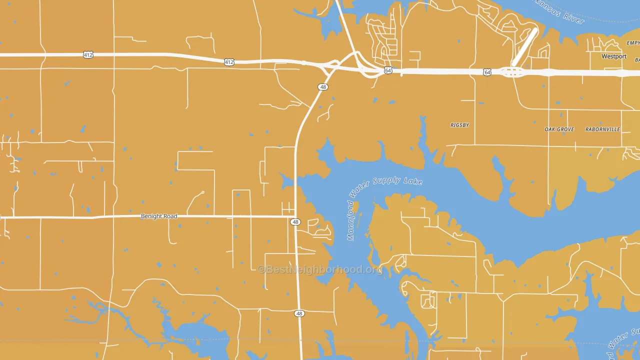Map of the best neighborhoods in the Rigsby area, with better matches in green and worse matches in red