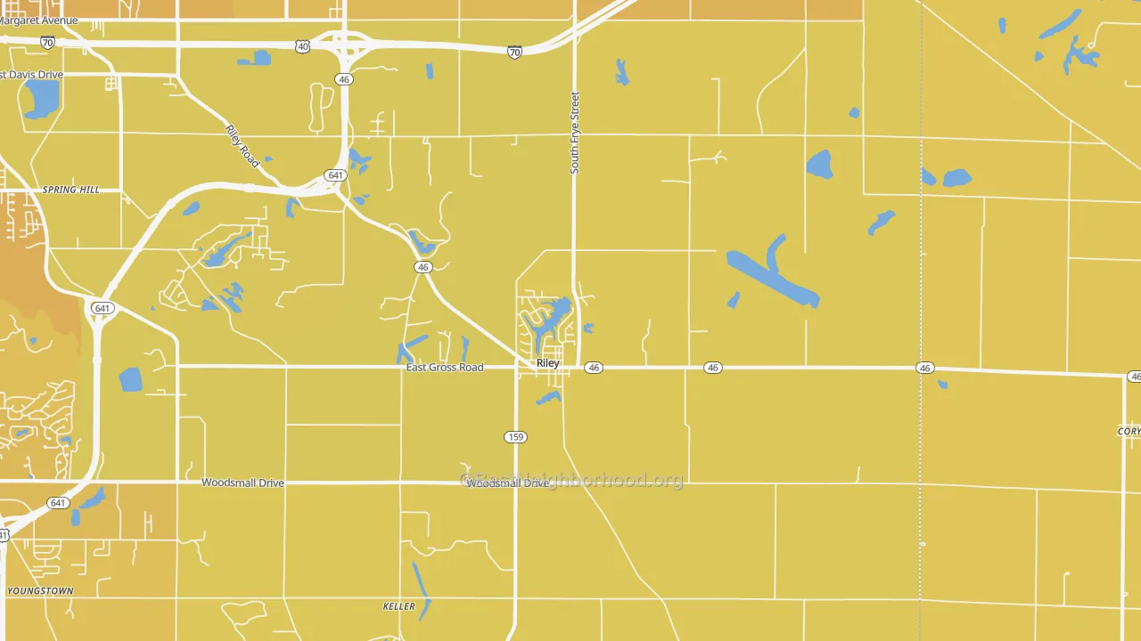 Map of the best neighborhoods in the Riley area, with better matches in green and worse matches in red