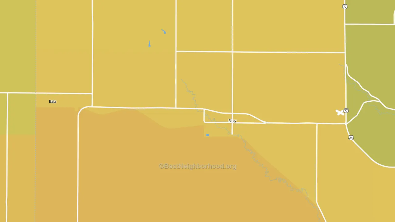 Map of the best neighborhoods in the Riley area, with better matches in green and worse matches in red