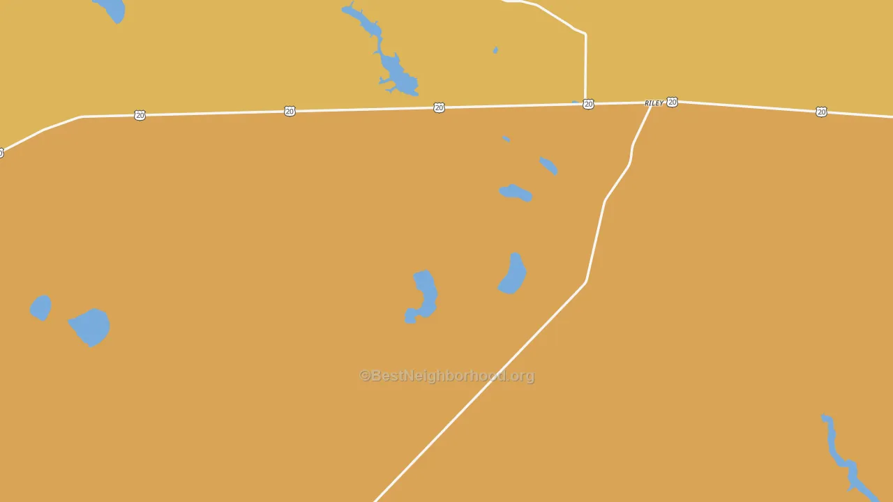 Map of the best neighborhoods in the Riley area, with better matches in green and worse matches in red