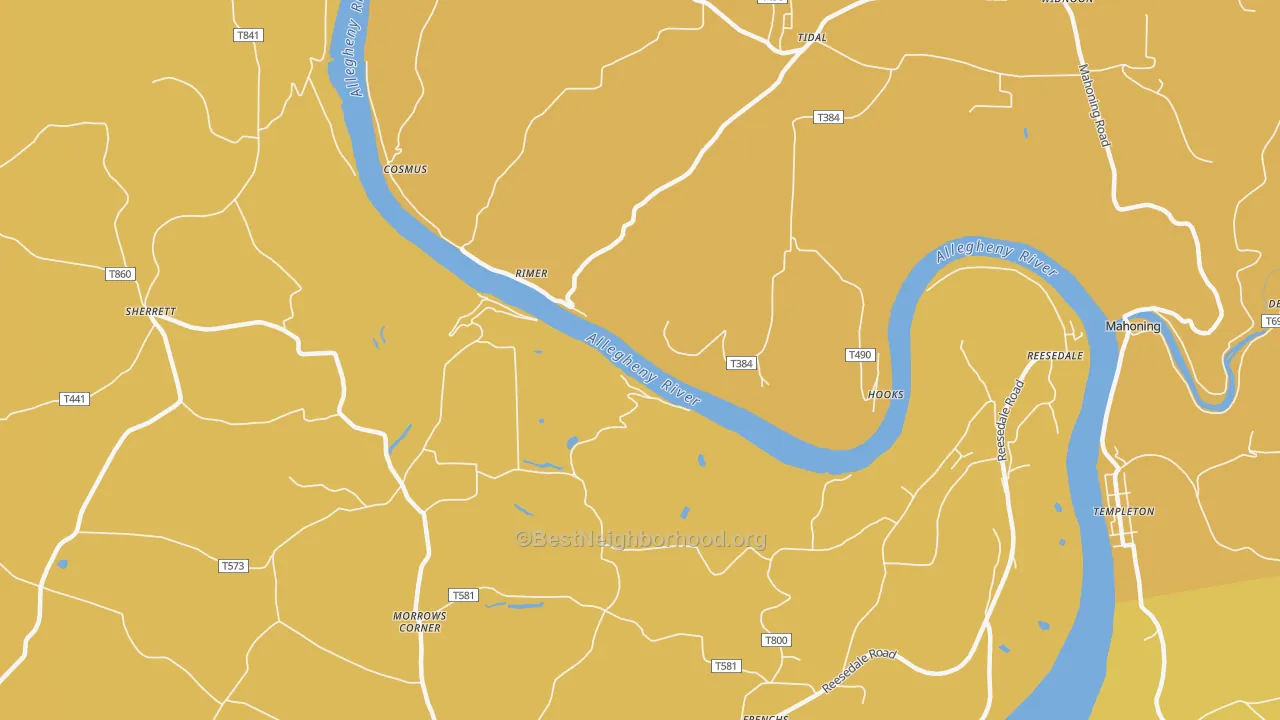 Map of the best neighborhoods in the Rimer area, with better matches in green and worse matches in red