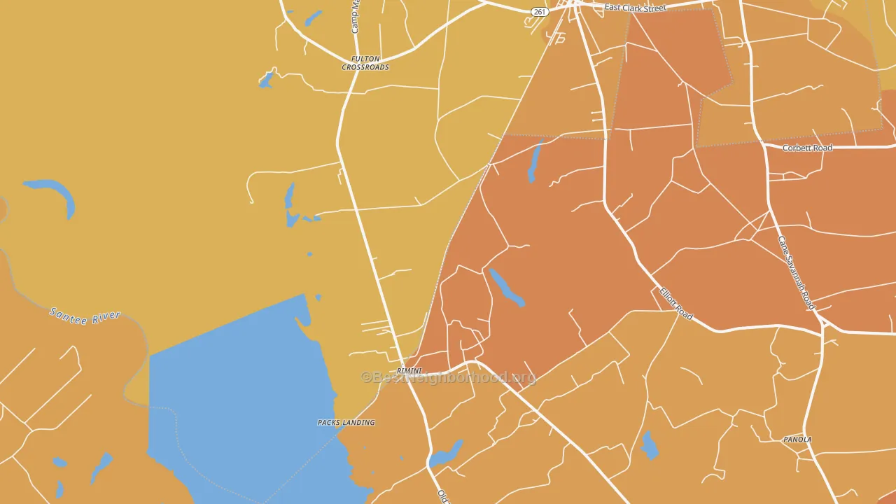 Map of the best neighborhoods in the Rimini area, with better matches in green and worse matches in red
