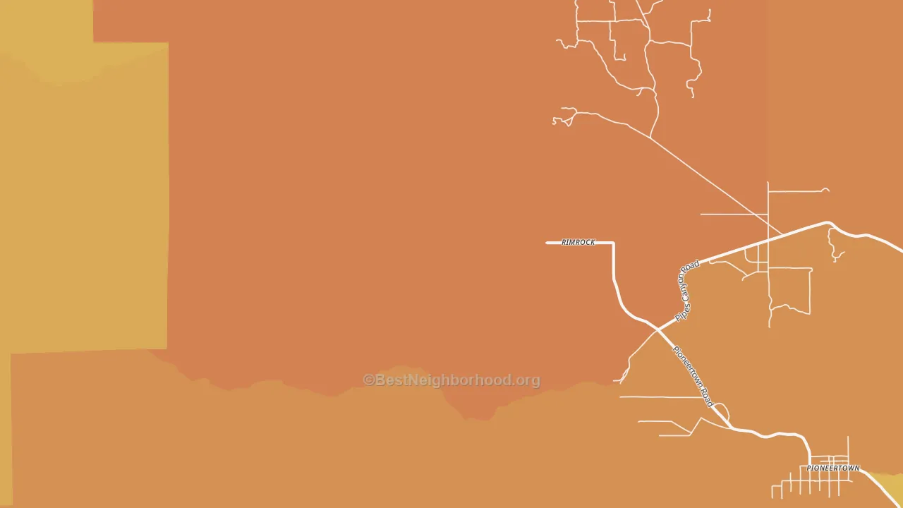 Map of the best neighborhoods in the Rimrock area, with better matches in green and worse matches in red