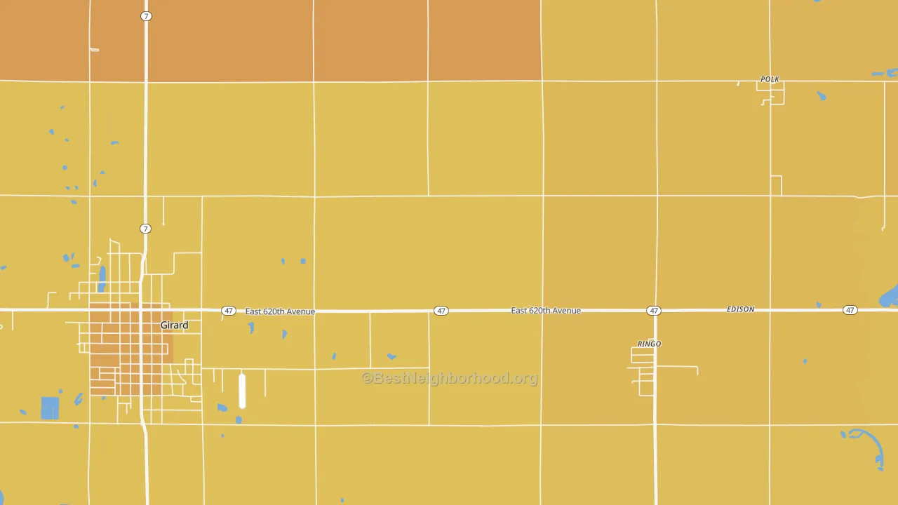 Map of the best neighborhoods in the Ringo area, with better matches in green and worse matches in red